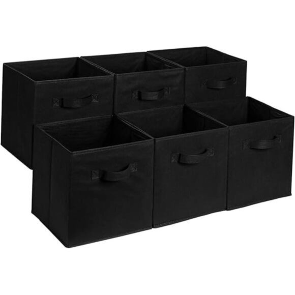 Storage Cube Bins Set of 6 Black Fabric 13x13 Foldable Organizer with Handles - Picture 7 of 7